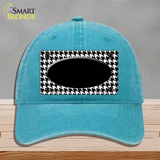 White Black Houndstooth Black Center Oval Novelty License Plate Hat Unconstructed Cotton / Lake Blue