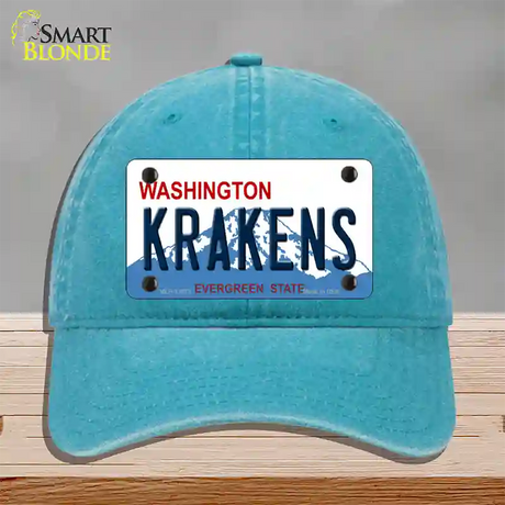 Krakens Washington Novelty License Plate Hat Tag Unconstructed Cotton / Lake Blue