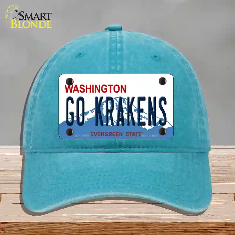 Go Krakens Washington Novelty License Plate Hat Tag Unconstructed Cotton / Lake Blue