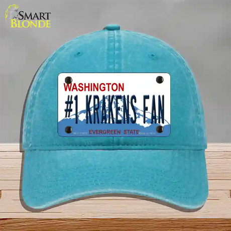 Number 1 Krakens Fan Washington Novelty License Plate Hat Tag Unconstructed Cotton / Lake Blue