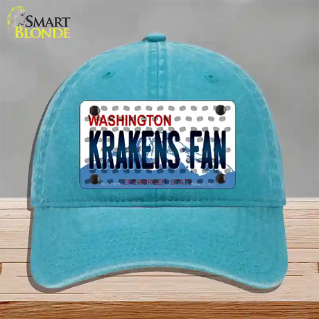 Krakens Fan Washington Overlay Novelty License Plate Hat Tag Unconstructed Cotton / Lake Blue