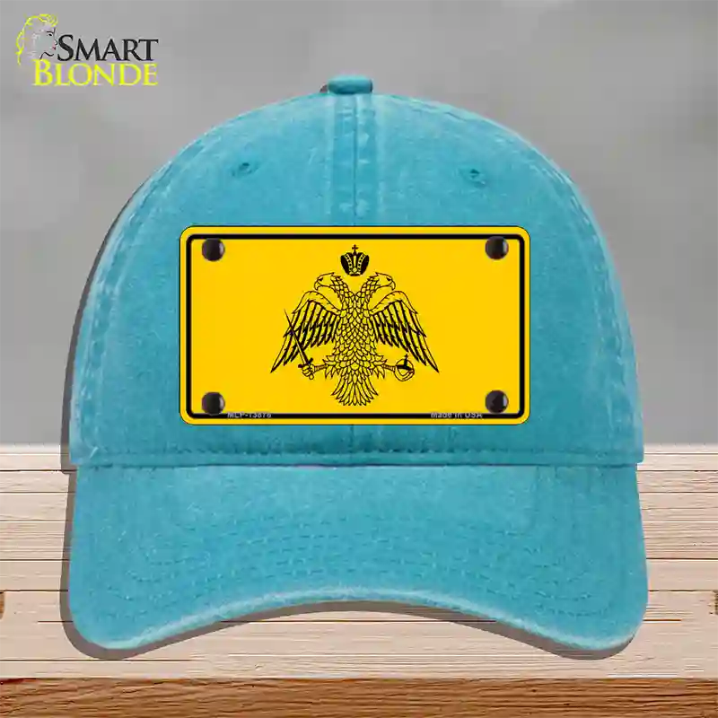 Byzantine Empire Flag Yellow Novelty License Plate Hat Tag Unconstructed Cotton / Lake Blue