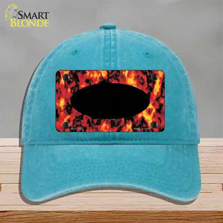 Fire Explosion With Black Center Oval Novelty License Plate Hat Unconstructed Cotton / Lake Blue