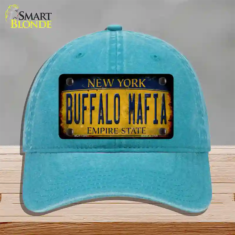 Buffalo Mafia NY Rusted Yellow Novelty License Plate Hat Tag Unconstructed Cotton / Lake Blue