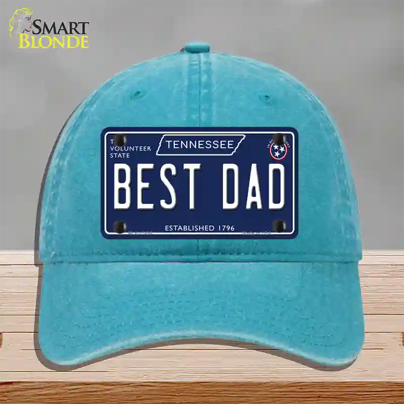 Best Dad Tennessee Blue Novelty License Plate Hat Tag Unconstructed Cotton / Lake Blue