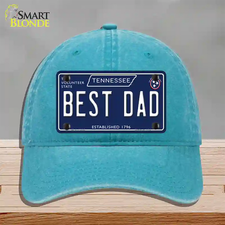 Best Dad Tennessee Blue Novelty License Plate Hat Tag Unconstructed Cotton / Lake Blue