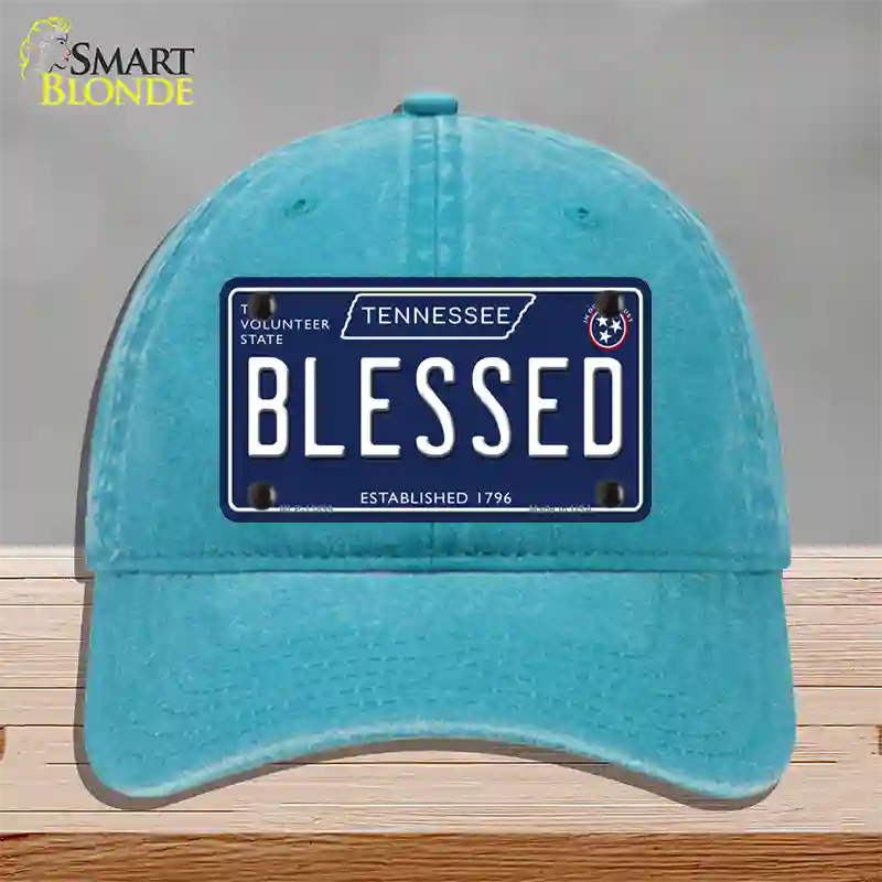 Blessed Tennessee Blue Novelty License Plate Hat Tag Unconstructed Cotton / Lake Blue