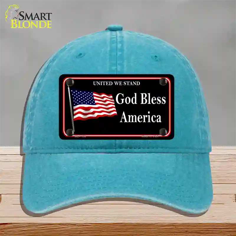 God Bless America Novelty License Plate Hat Unconstructed Cotton / Lake Blue