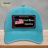 God Bless America Novelty License Plate Hat Unconstructed Cotton / Lake Blue