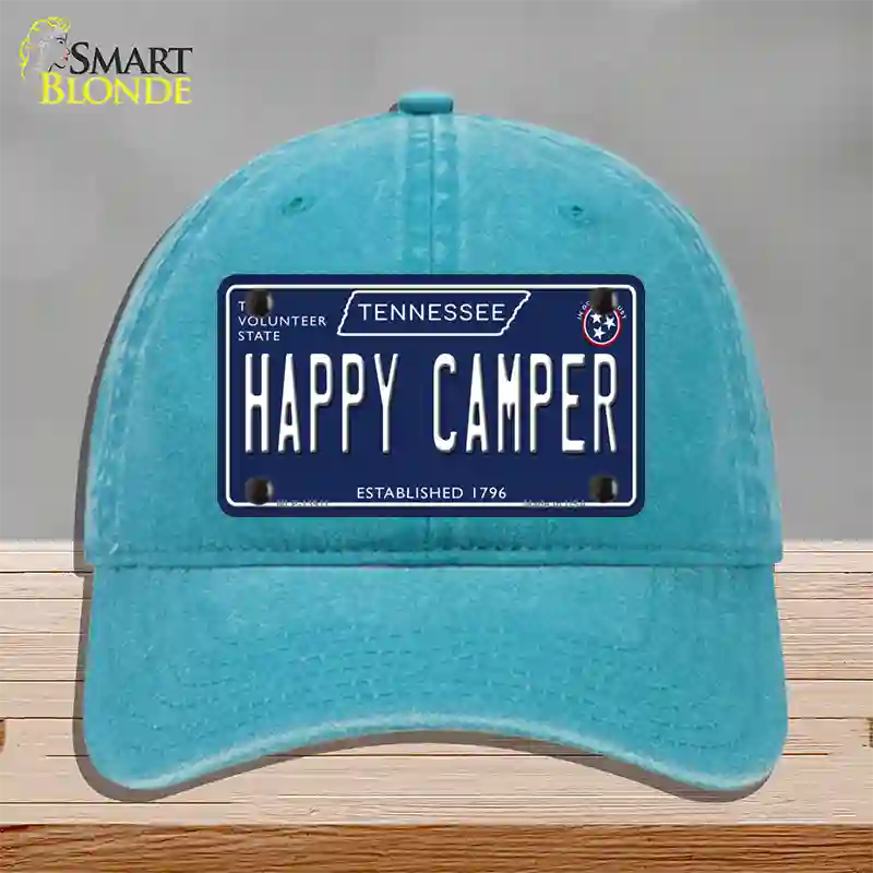 Happy Camper Tennessee Blue Novelty License Plate Hat Tag Unconstructed Cotton / Lake Blue