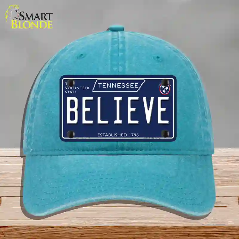 Believe Tennessee Blue Novelty License Plate Hat Tag Unconstructed Cotton / Lake Blue