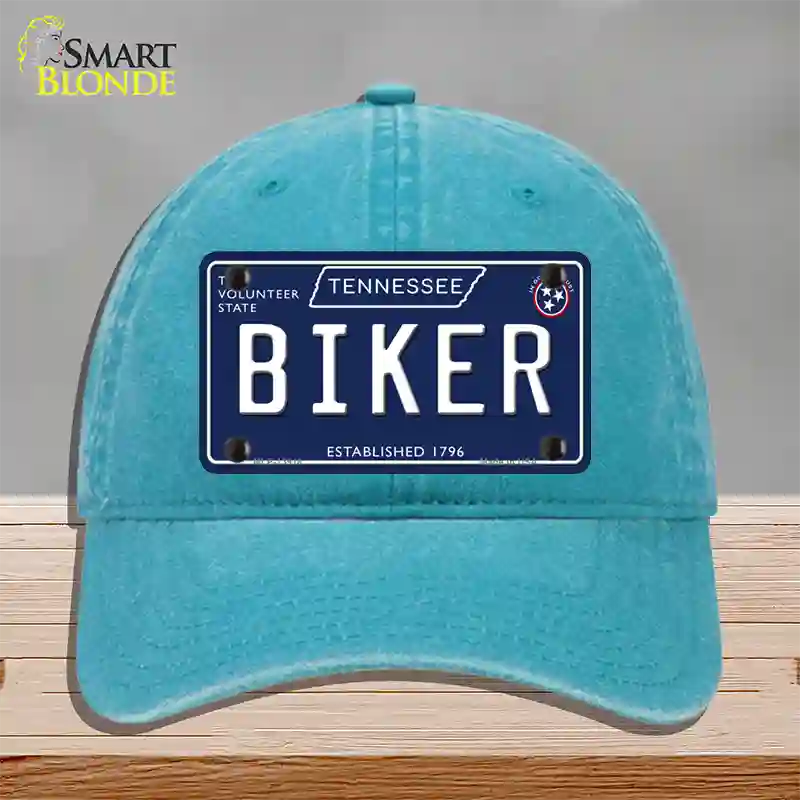 Biker Tennessee Blue Novelty License Plate Hat Tag Unconstructed Cotton / Lake Blue