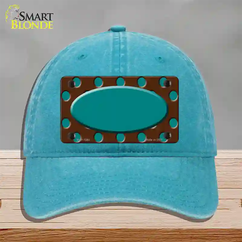 Teal Brown Polka Dot Center Oval Novelty License Plate Hat Unconstructed Cotton / Lake Blue