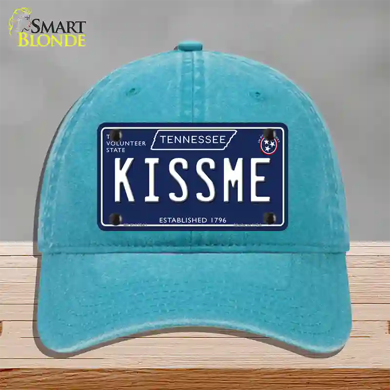 Kiss Me Tennessee Blue Novelty License Plate Hat Tag Unconstructed Cotton / Lake Blue