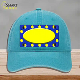 Yellow Royal Blue Polka Dot Center Oval Novelty License Plate Hat Unconstructed Cotton / Lake Blue