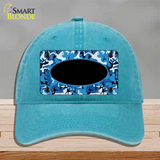 Blue Camo With Black Center Oval Novelty License Plate Hat Unconstructed Cotton / Lake Blue