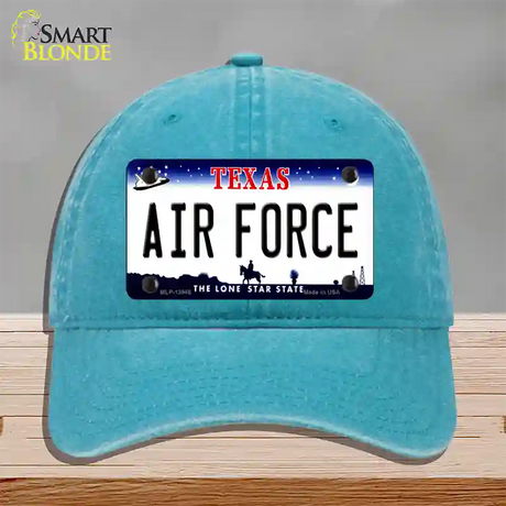 Texas Air Force Novelty License Plate Hat Tag Unconstructed Cotton / Lake Blue