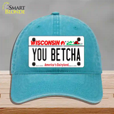 You Betcha Wisconsin Novelty License Plate Hat Tag Unconstructed Cotton / Lake Blue