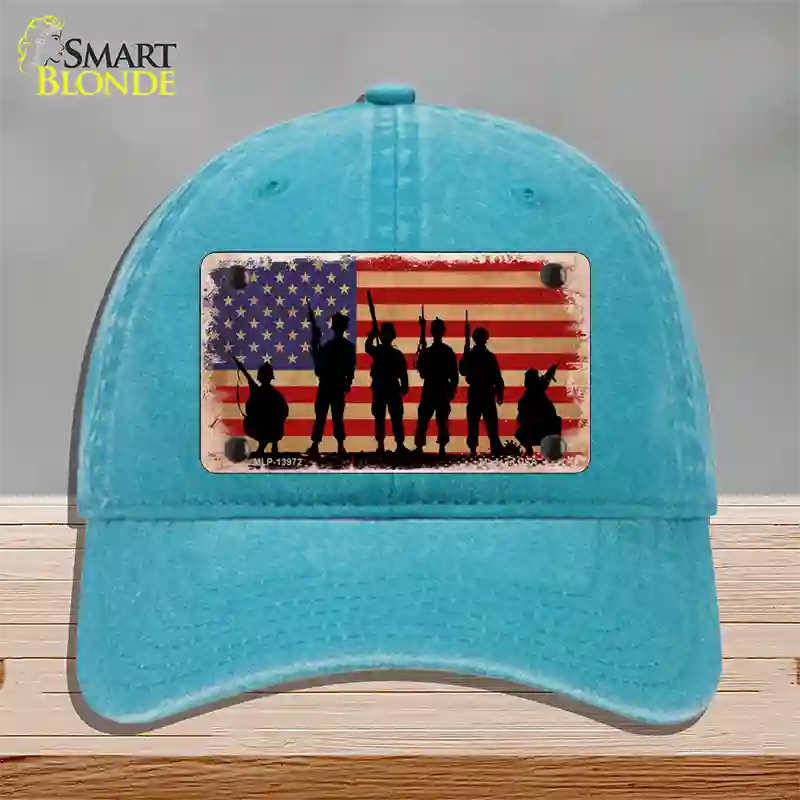 Military Soldiers American Flag Novelty License Plate Hat Tag Unconstructed Cotton / Lake Blue