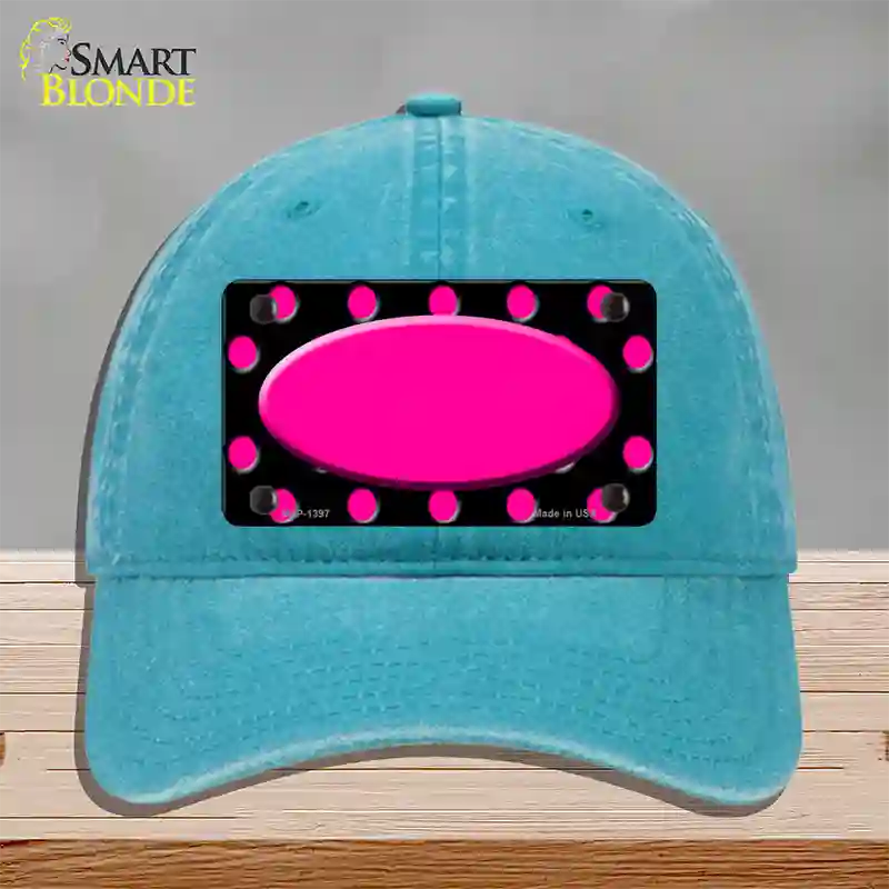 Pink Black Polka Dot Pink Center Oval Black Novelty License Plate Hat Unconstructed Cotton / Lake Blue