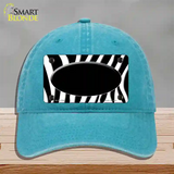 Black White Zebra Center Oval Novelty License Plate Hat Unconstructed Cotton / Lake Blue