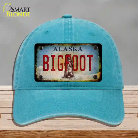 Bigfoot Alaska Novelty License Plate Hat Tag Unconstructed Cotton / Lake Blue