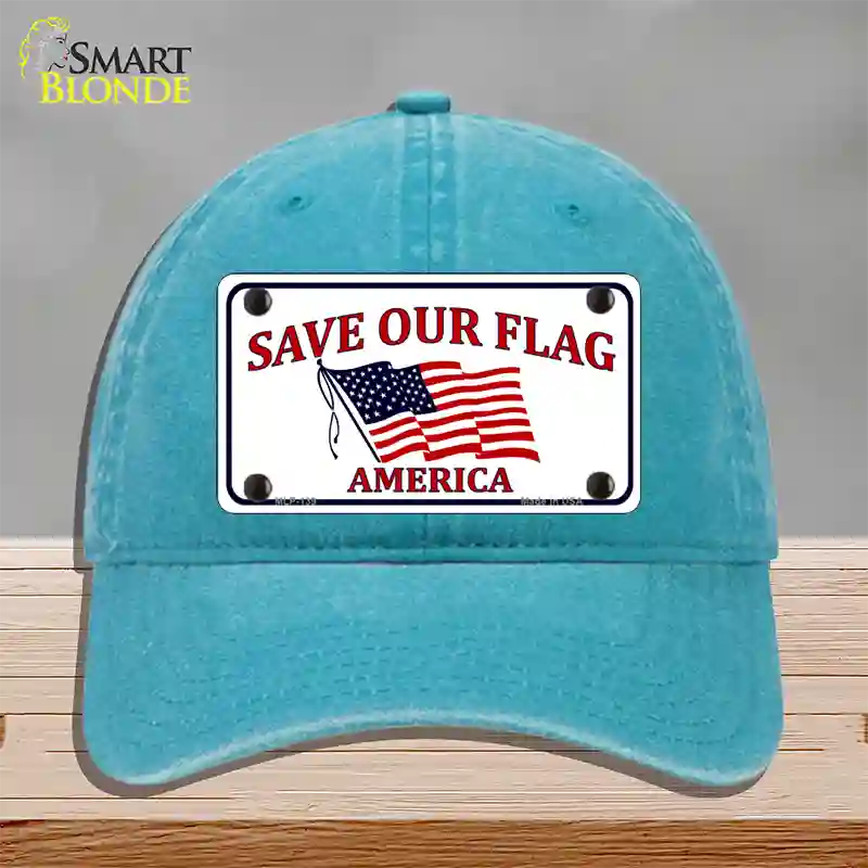 Save Our Flag Novelty License Plate Hat Unconstructed Cotton / Lake Blue