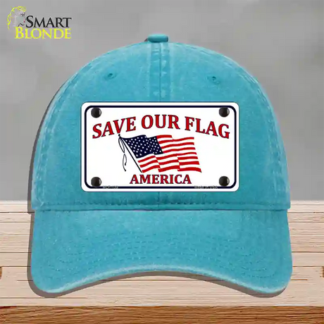 Save Our Flag Novelty License Plate Hat Unconstructed Cotton / Lake Blue