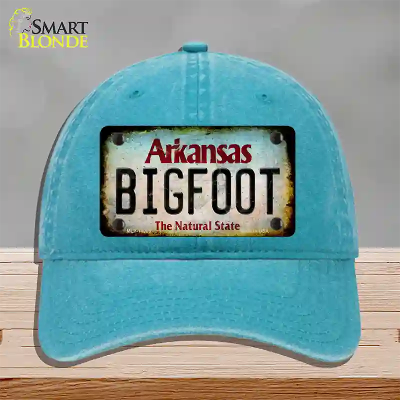 Bigfoot Arkansas Novelty License Plate Hat Tag Unconstructed Cotton / Lake Blue