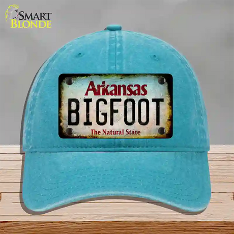 Bigfoot Arkansas Novelty License Plate Hat Tag Unconstructed Cotton / Lake Blue