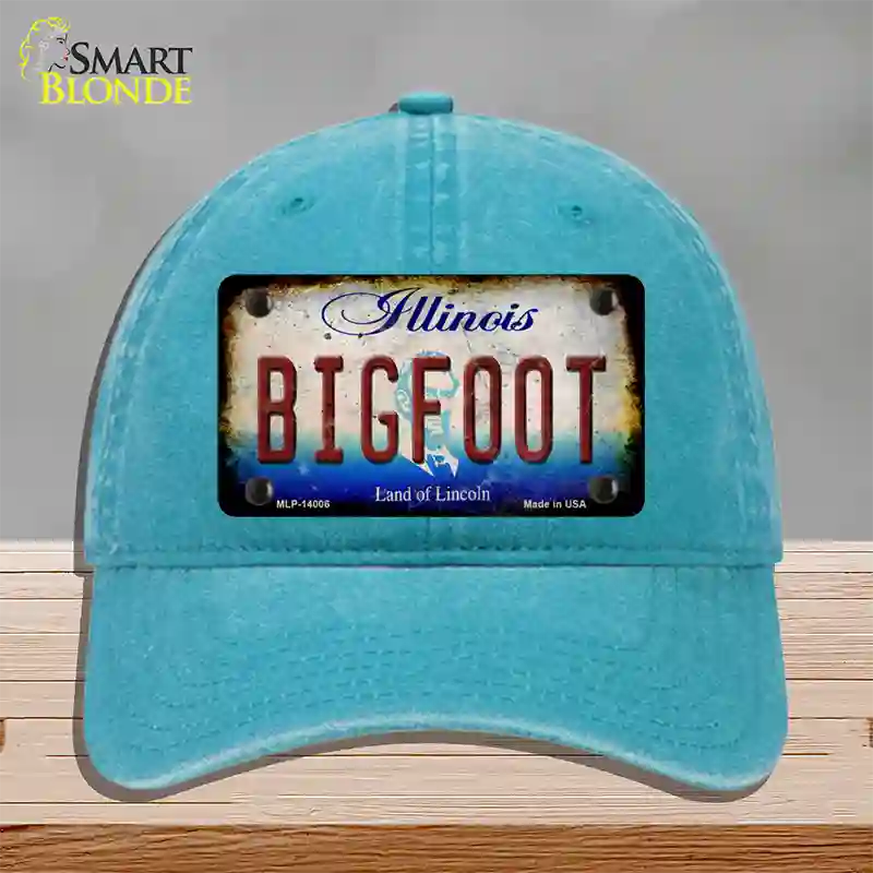 Bigfoot Illinois Novelty License Plate Hat Tag Unconstructed Cotton / Lake Blue