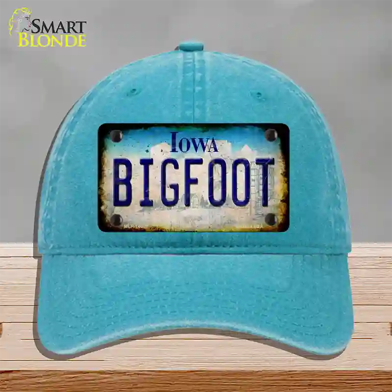 Bigfoot Iowa Novelty License Plate Hat Tag Unconstructed Cotton / Lake Blue