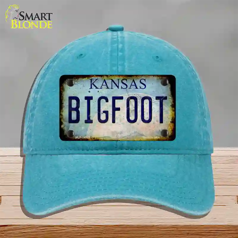 Bigfoot Kansas Novelty License Plate Hat Tag Unconstructed Cotton / Lake Blue