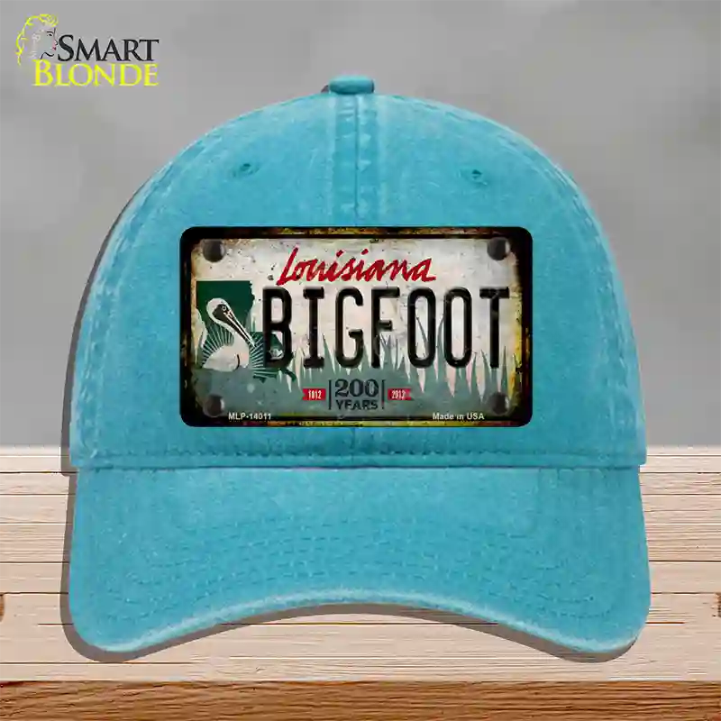 Bigfoot Louisiana Novelty License Plate Hat Tag Unconstructed Cotton / Lake Blue