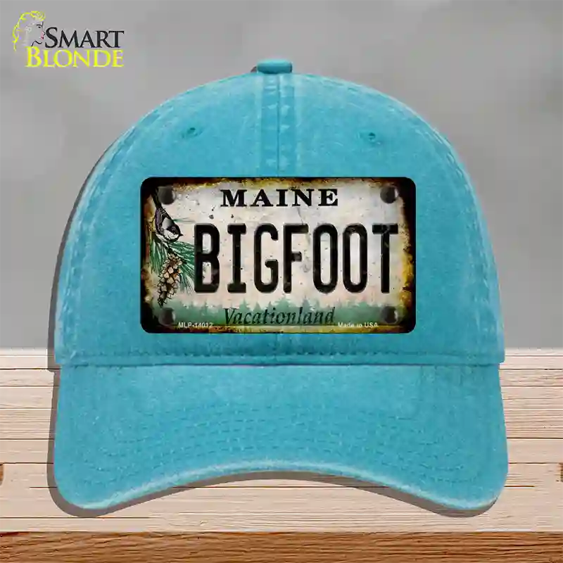 Bigfoot Maine Novelty License Plate Hat Tag Unconstructed Cotton / Lake Blue