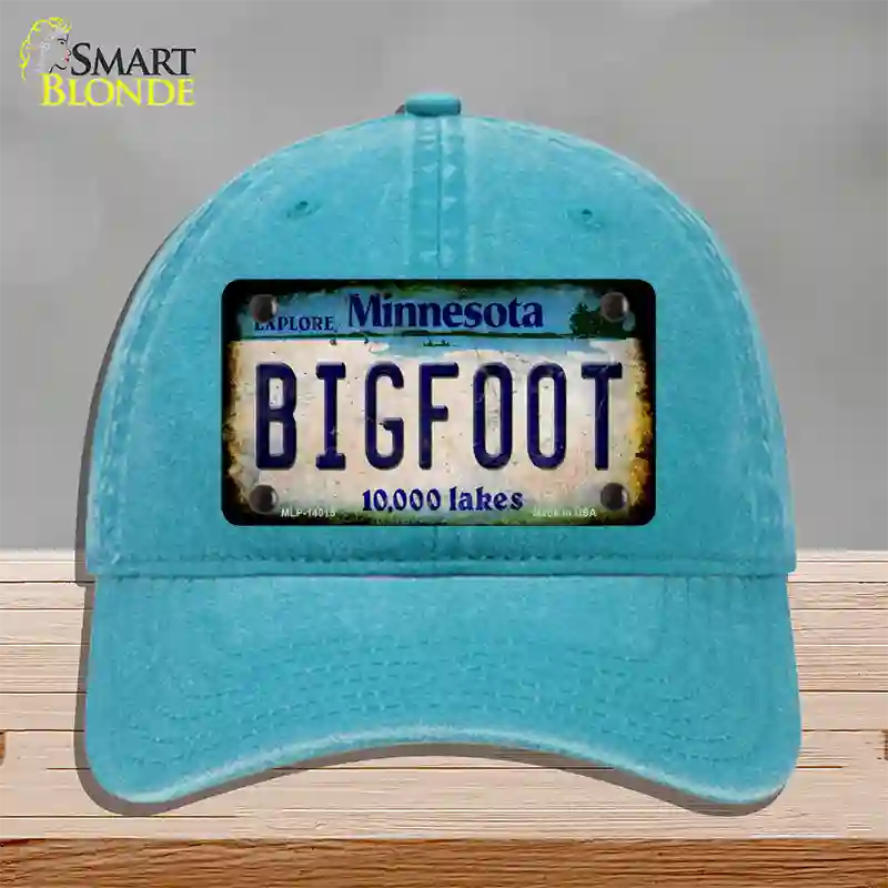 Bigfoot Minnesota Novelty License Plate Hat Tag Unconstructed Cotton / Lake Blue