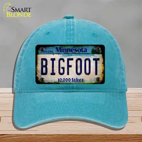 Bigfoot Minnesota Novelty License Plate Hat Tag Unconstructed Cotton / Lake Blue