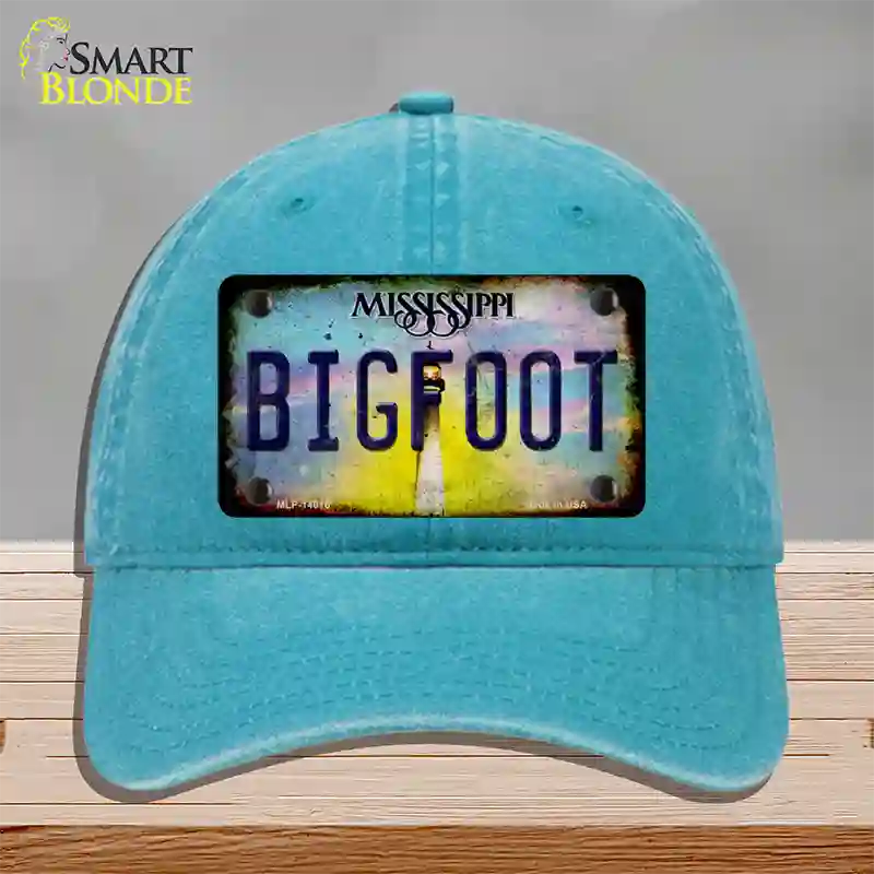 Bigfoot Mississippi Novelty License Plate Hat Tag Unconstructed Cotton / Lake Blue