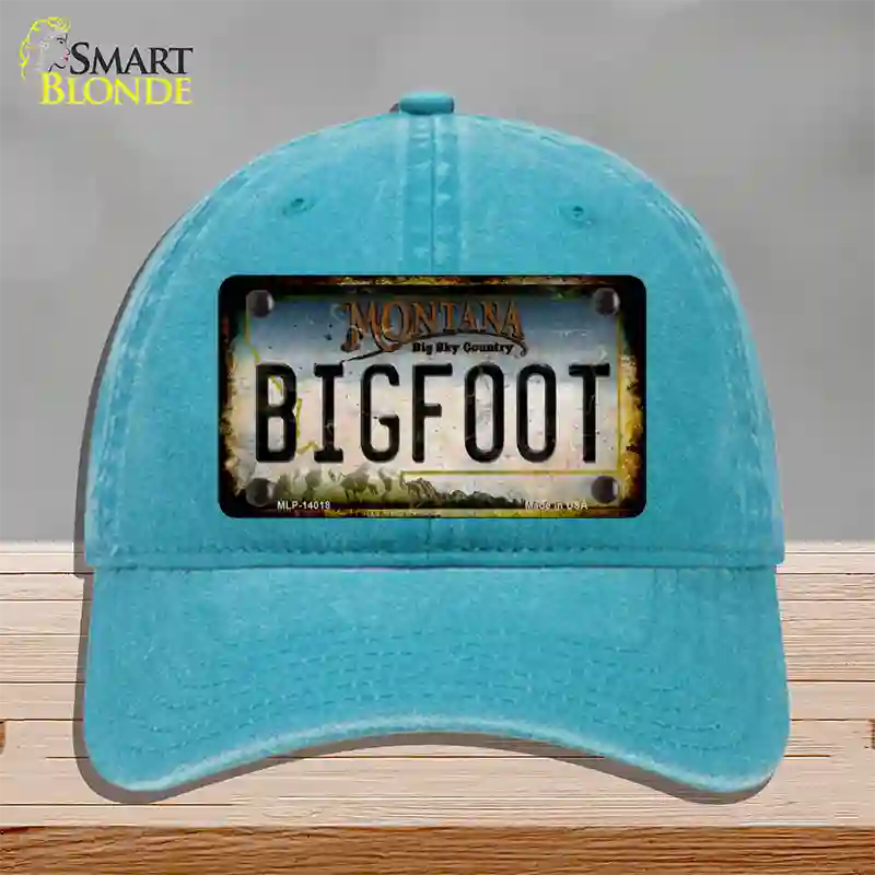 Bigfoot Montana Novelty License Plate Hat Tag Unconstructed Cotton / Lake Blue