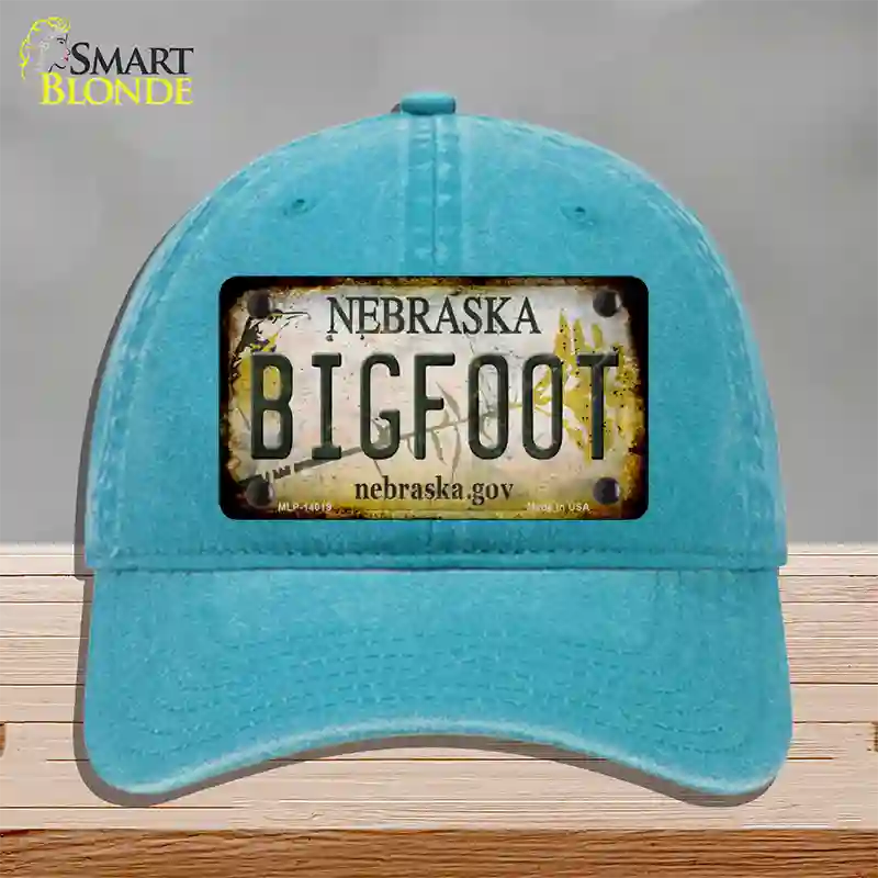 Bigfoot Nebraska Novelty License Plate Hat Tag Unconstructed Cotton / Lake Blue