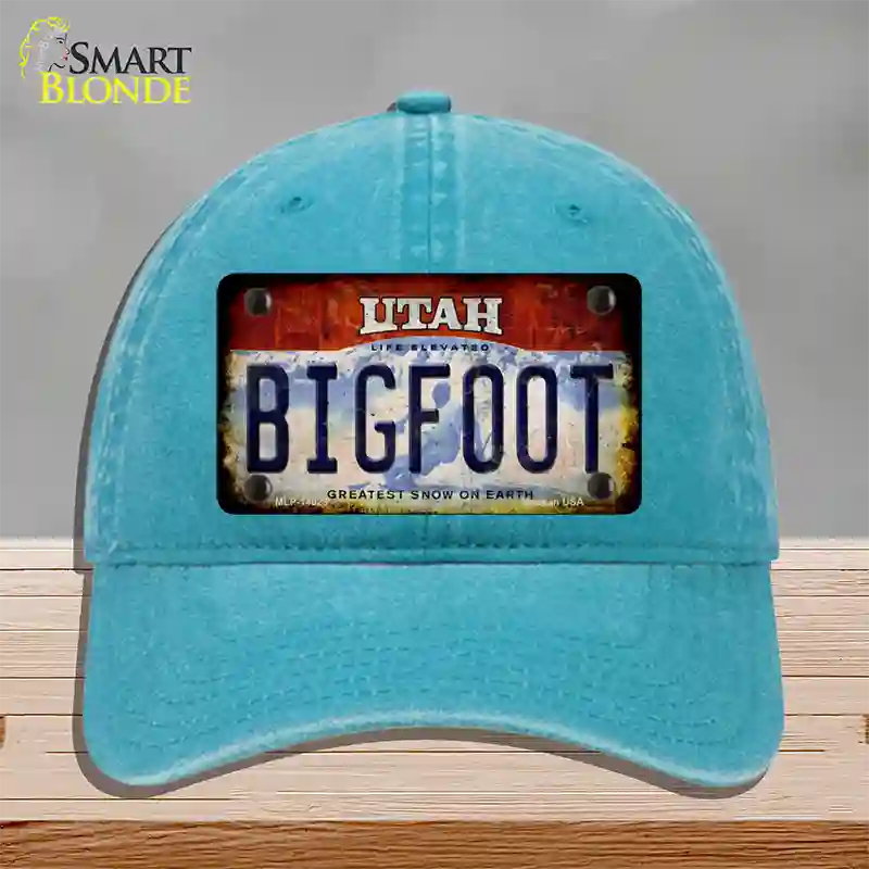 Bigfoot Utah Novelty License Plate Hat Tag Unconstructed Cotton / Lake Blue