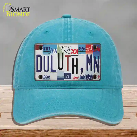 Duluth MN Strip Art Novelty License Plate Hat Tag Unconstructed Cotton / Lake Blue