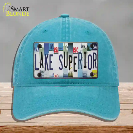 Lake Superior Strip Art Novelty License Plate Hat Tag Unconstructed Cotton / Lake Blue