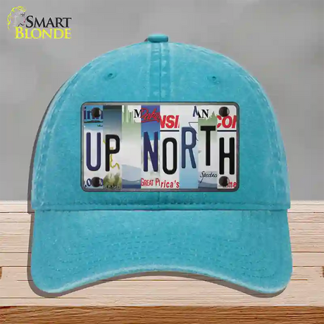 Up North Strip Art Novelty License Plate Hat Tag Unconstructed Cotton / Lake Blue