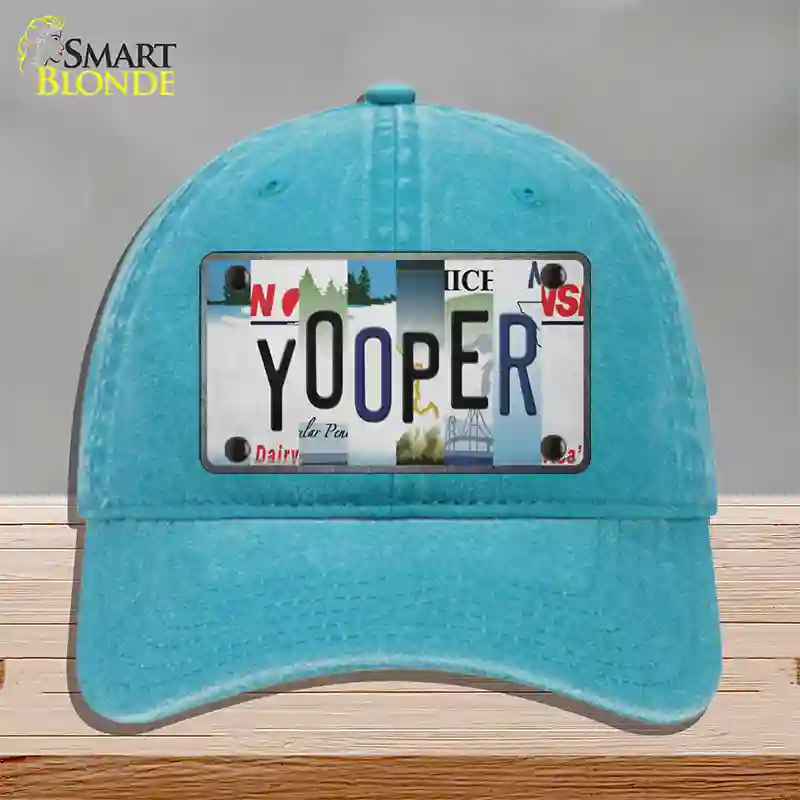 Yooper Strip Art Novelty License Plate Hat Tag Unconstructed Cotton / Lake Blue