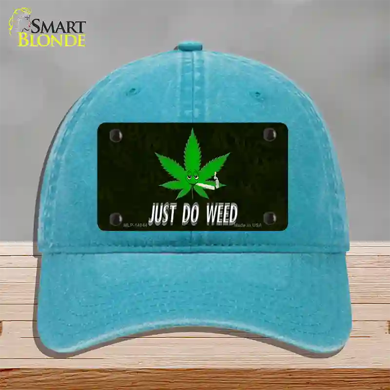 Just Do Weed Leaf Novelty License Plate Hat Unconstructed Cotton / Lake Blue