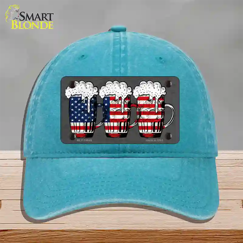 Three Beers America Novelty License Plate Hat Unconstructed Cotton / Lake Blue