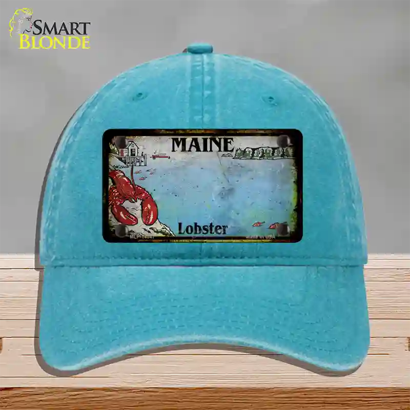 Maine Lobster Blank Rusty Novelty License Plate Hat Unconstructed Cotton / Lake Blue