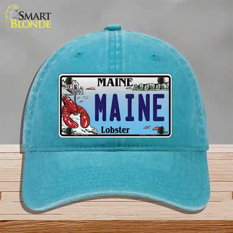 Maine Lobster Novelty License Plate Hat Unconstructed Cotton / Lake Blue