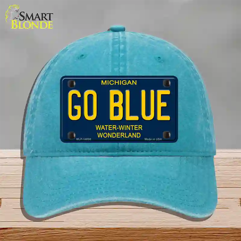 Go Blue Michigan Blue Novelty License Plate Hat Unconstructed Cotton / Lake Blue